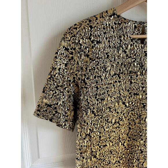 Vintage 90's Gold and Black Metallic Short Sleeve Blouse Size Large - Picture 3 of 7